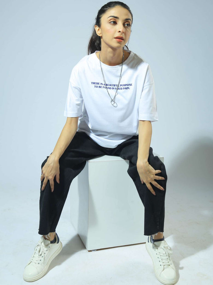 Burning Butterfly tee female model front view white graphic oversized Pakistan – GROOVY