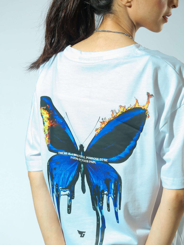 Burning Butterfly tee couple lifestyle shot white graphic streetwear Pakistan – GROOVY