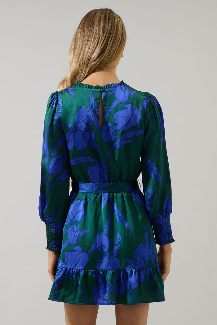 Busbee Floral Sevilla Satin Ruffle Dress