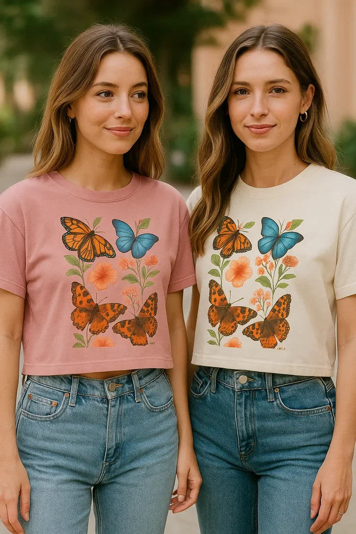 Butterfly Floral Women’s Boxy Tee – Vintage Style