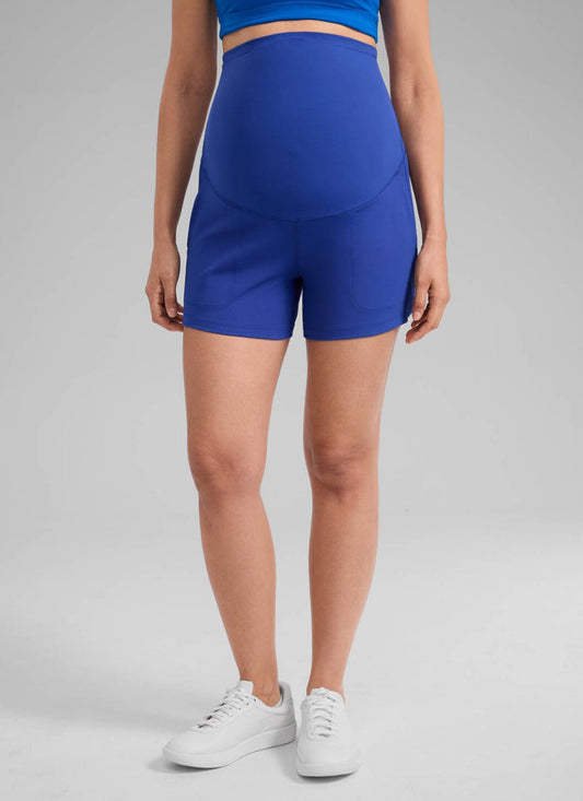 CRZ YOGA Women's Butterlift Maternity Yoga Pocket Linerless Short 4'' Waves Blue