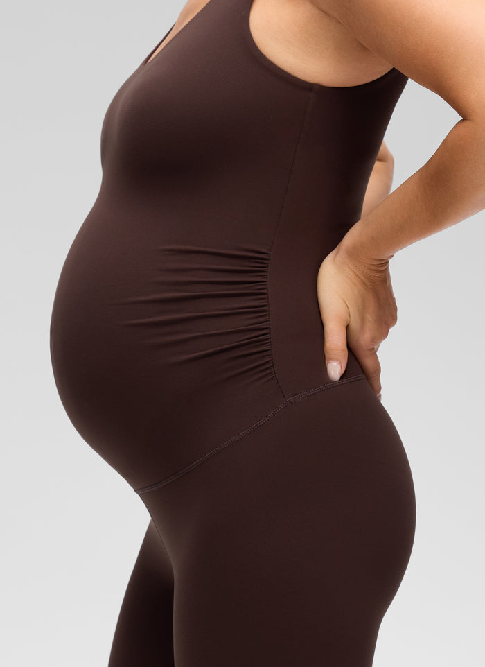 CRZ YOGA Women's Butterluxe Maternity V Neck Slim Fit Rompers 5'' Hot Fudge Brown