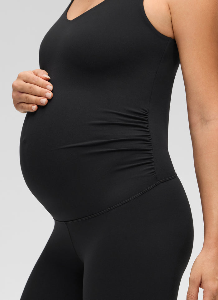 CRZ YOGA Women's Butterluxe Maternity V Neck Slim Fit Rompers 5'' Black