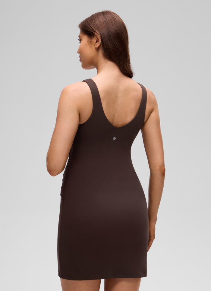 CRZ YOGA Women's Butterluxe Maternity V Neck Built in Bra Tennis Dress Hot Fudge Brown