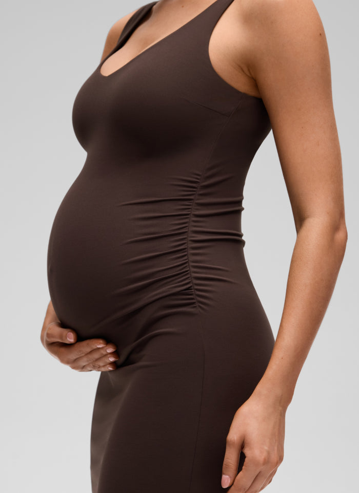 CRZ YOGA Women's Butterluxe Maternity V Neck Built in Bra Tennis Dress Hot Fudge Brown
