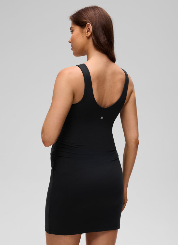 CRZ YOGA Women's Butterluxe Maternity V Neck Built in Bra Tennis Dress Black