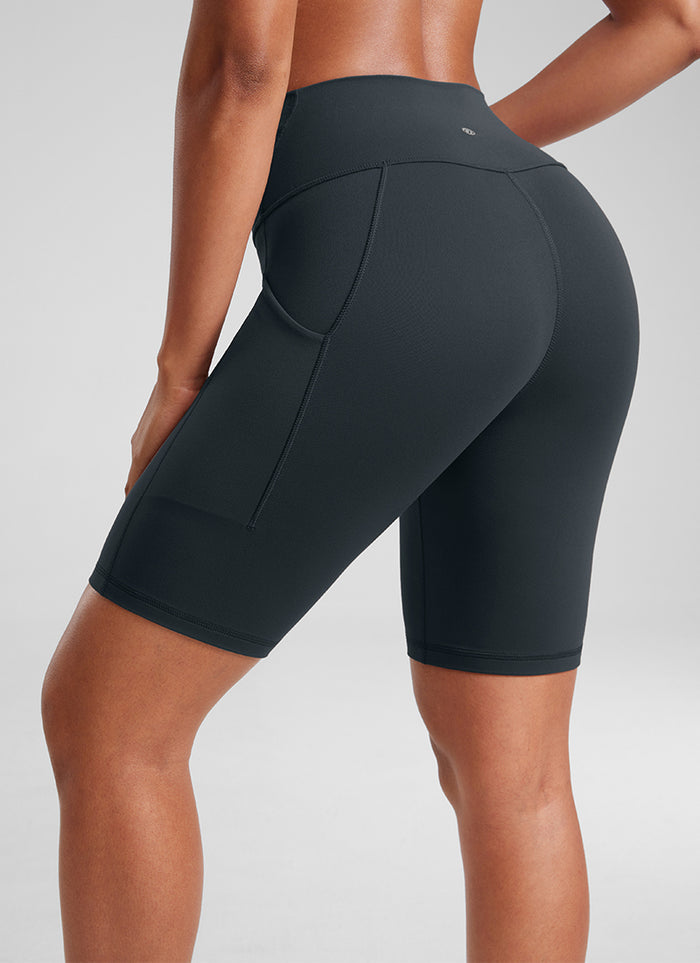 CRZ YOGA Women's Yoga High Rise Biker Butterluxe Pockets Shorts 8'' Dark Green