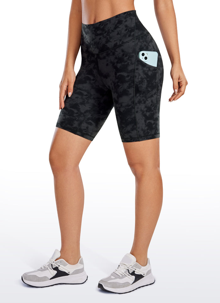 CRZ YOGA Women's Yoga High Rise Biker Butterluxe Pockets Shorts 8'' Tie Dye Smoke Ink