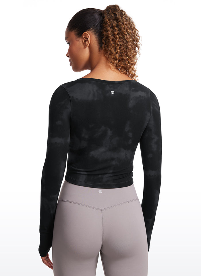 CRZ YOGA Leggings de yoga de manga larga Butterluxe para mujer Black Tie Dye Flowers