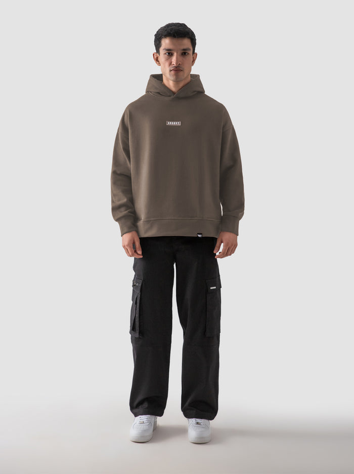 Camel brown oversized hoodie male model full body front view Pakistan – GROOVY