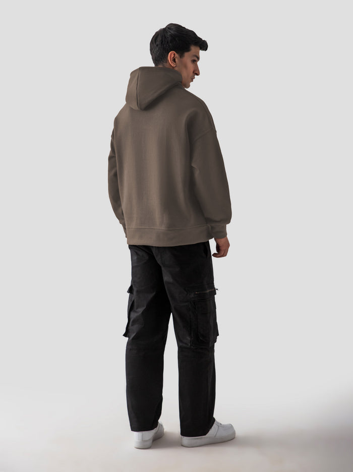 Camel brown hoodie female model front view oversized streetwear Pakistan – GROOVY