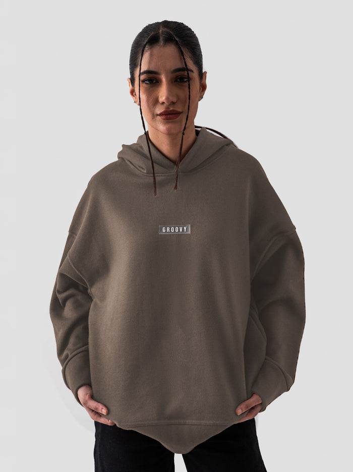 Camel brown hoodie couple lifestyle shot oversized streetwear Pakistan – GROOVY