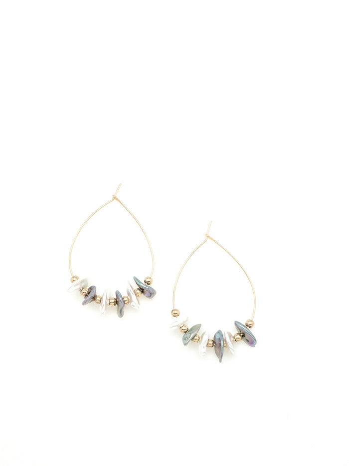 unique shaped pearls white and grey with gold accents. hoop