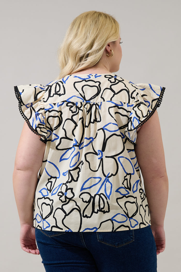 Carya Ruffle Poplin Top Tercy Floral Curve