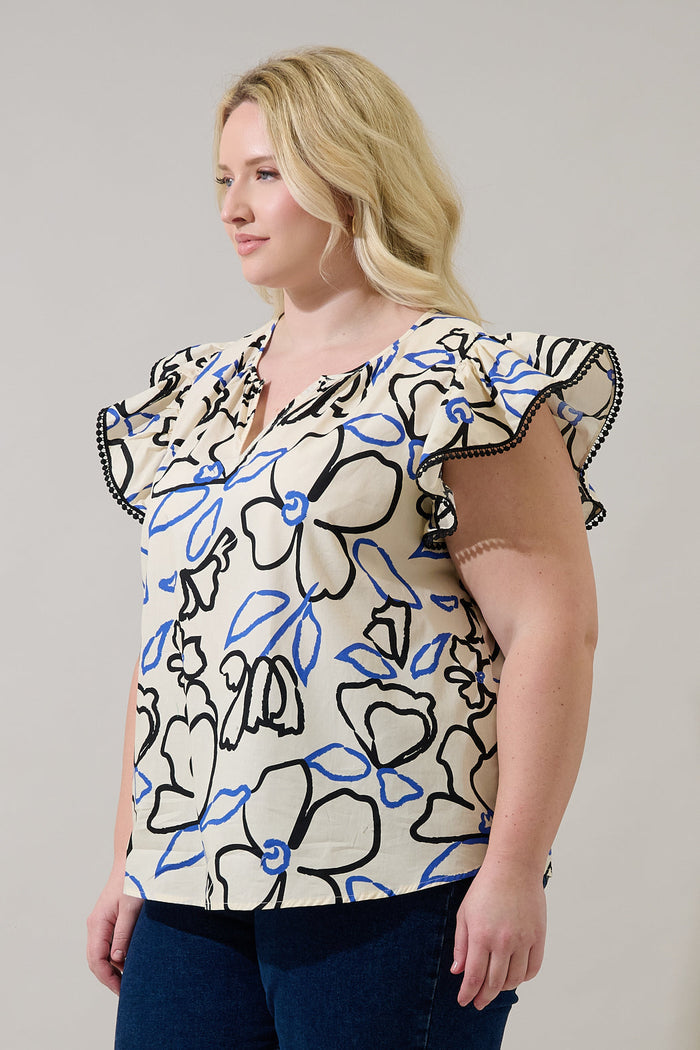 Carya Ruffle Poplin Top Tercy Floral Curve