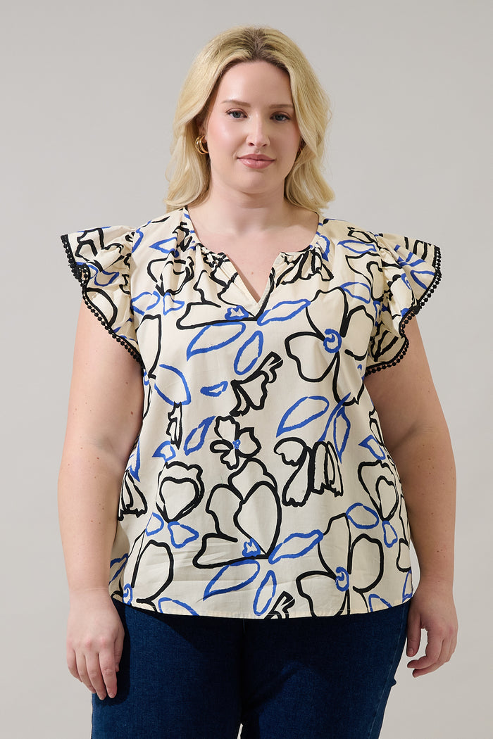 Carya Ruffle Poplin Top Tercy Floral Curve