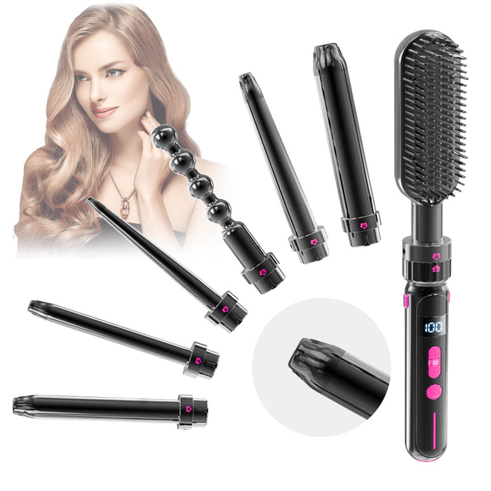 Black hair styling tool shown with a ceramic barrel designed for both curling and straightening with selectable heat settings