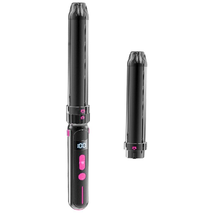 Detailed product image of the 21-30mm ceramic styling barrel, spray-coated shell, and its controls for adjustable temperature