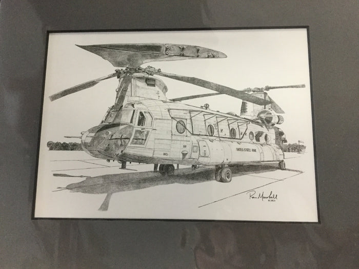 CH-47 Chinook Matted-on ground- Print by Ron Marshall