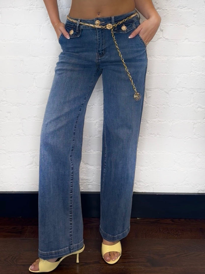 CHAIN DETAIL DENIM JEANS
