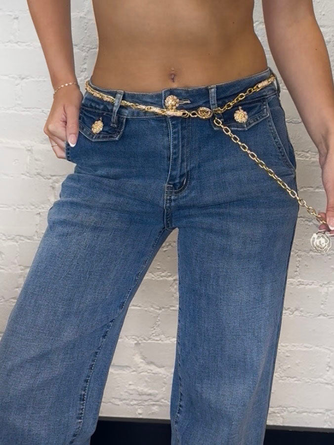 CHAIN DETAIL DENIM JEANS
