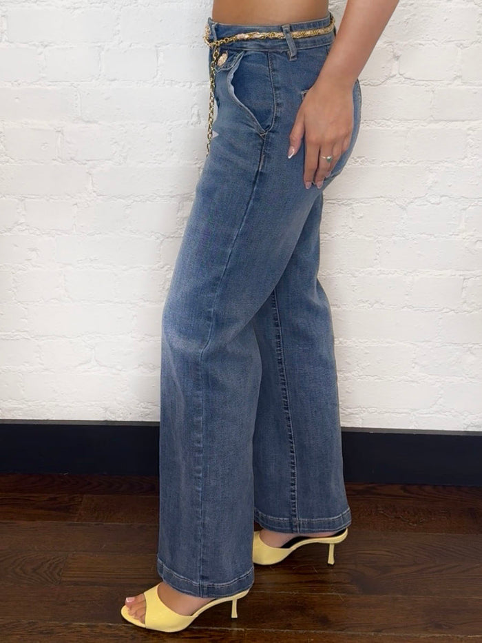 CHAIN DETAIL DENIM JEANS