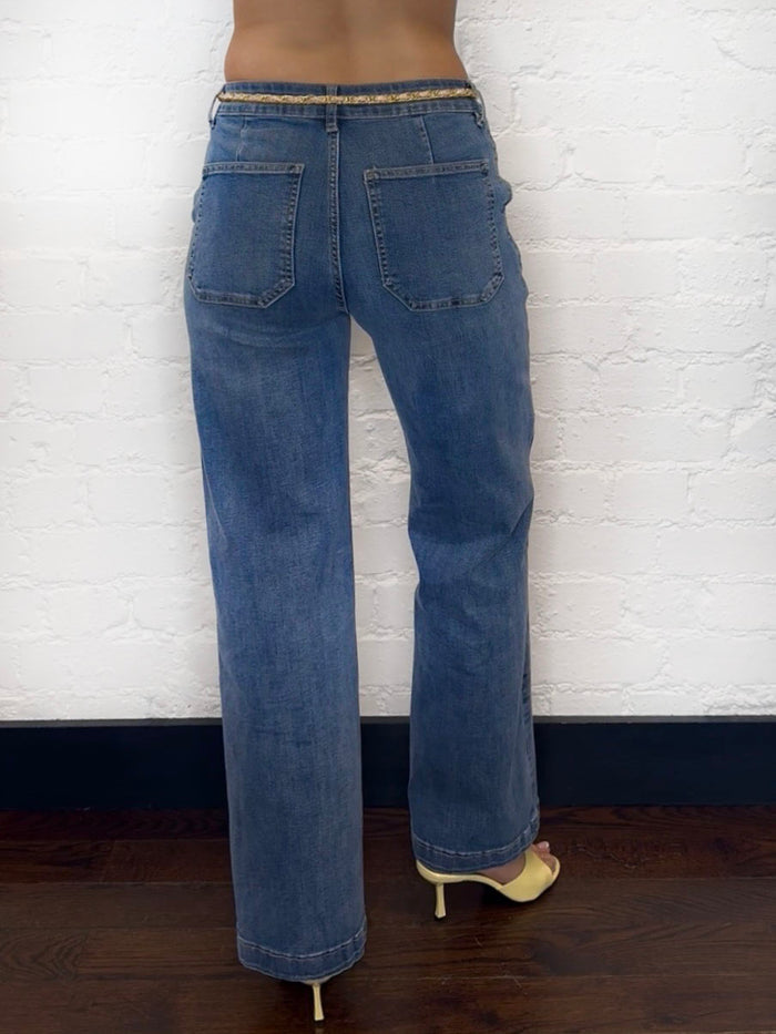 CHAIN DETAIL DENIM JEANS