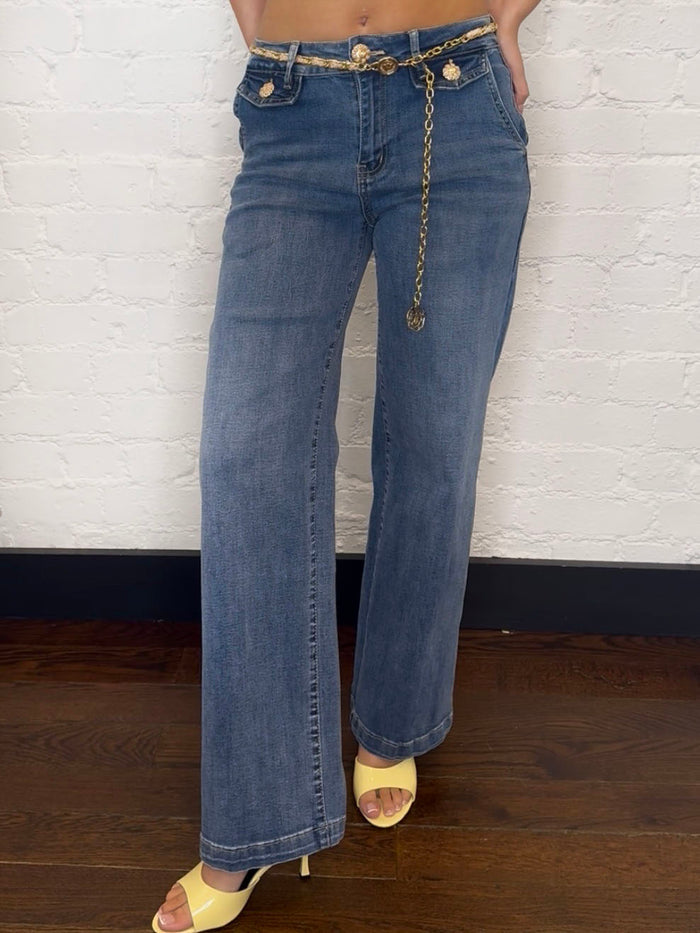 CHAIN DETAIL DENIM JEANS