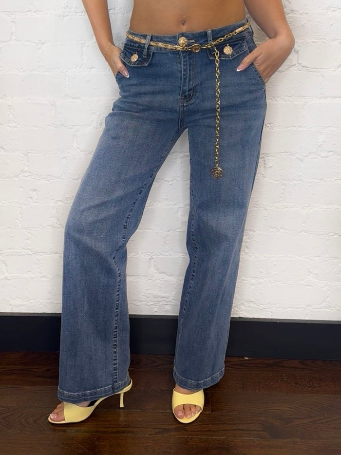 CHAIN DETAIL DENIM JEANS