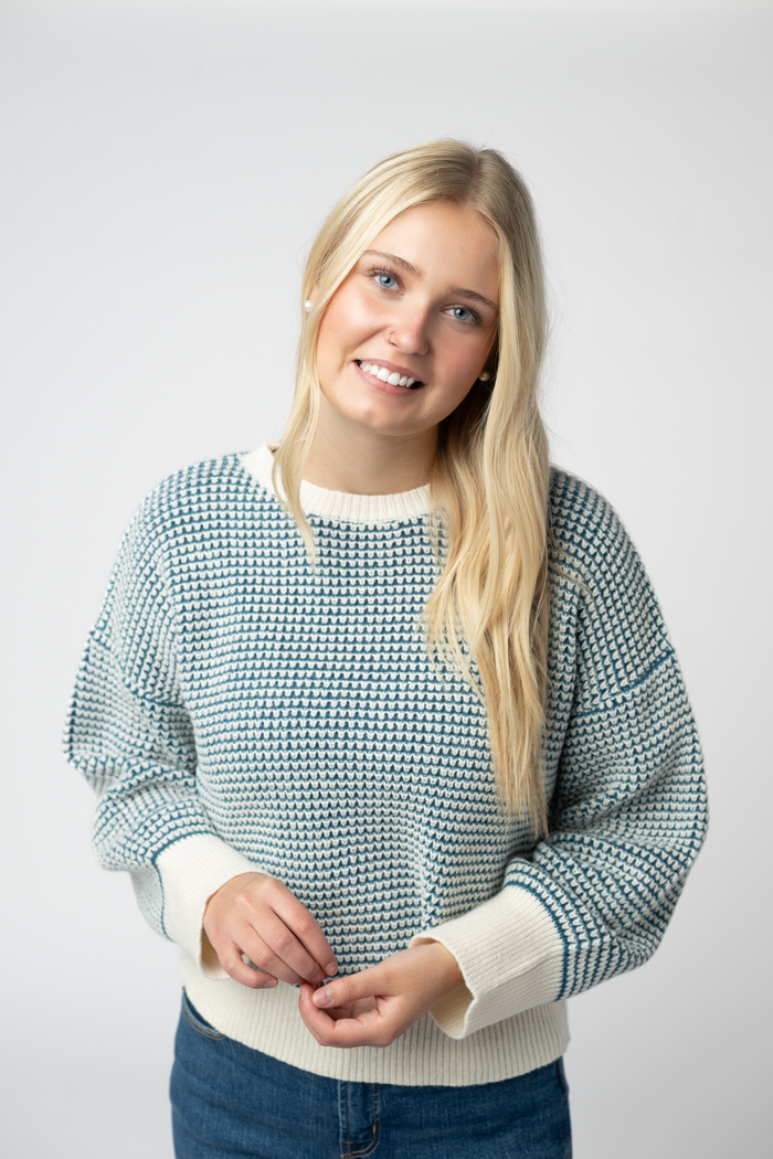 Charlotte Sweater - Teal and Ivory by Michelle Mae
