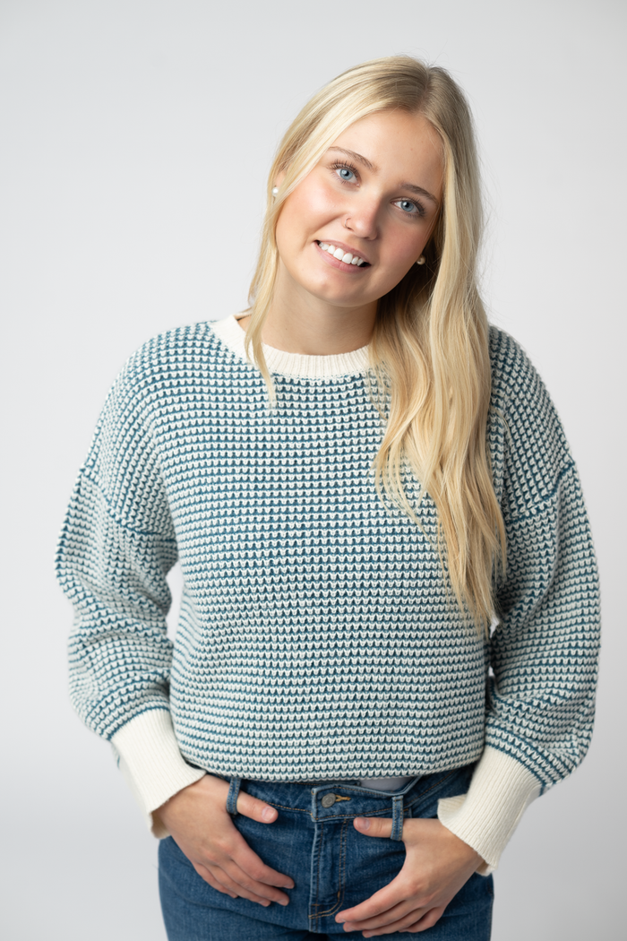 Charlotte Sweater - Teal and Ivory by Michelle Mae