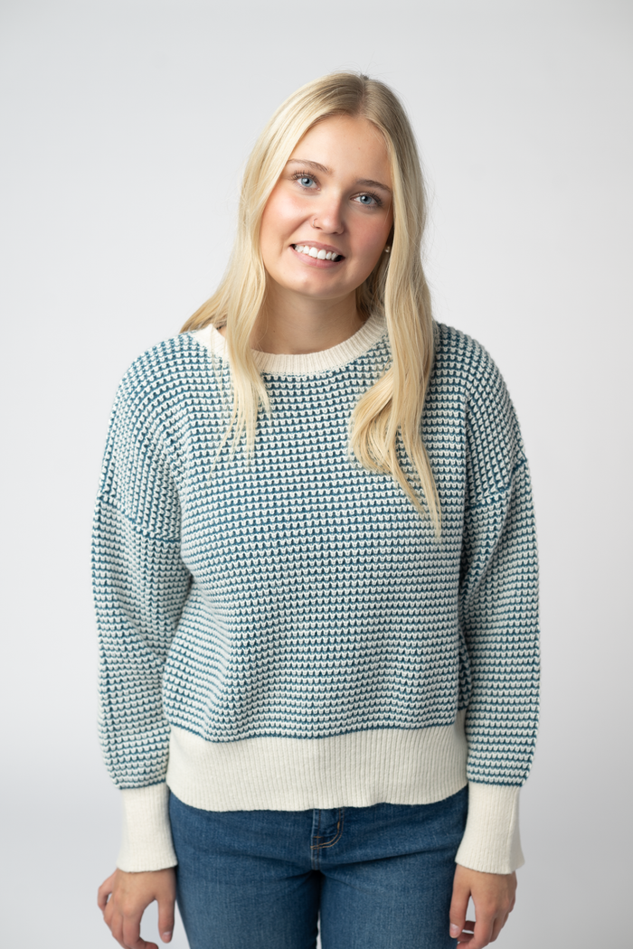 Charlotte Sweater - Teal and Ivory by Michelle Mae