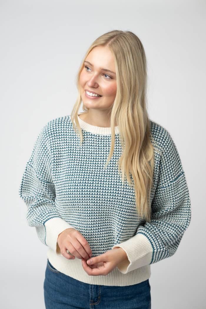 Charlotte Sweater - Teal and Ivory by Michelle Mae
