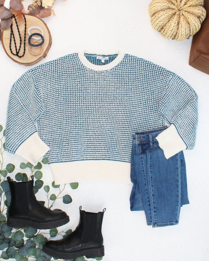 Charlotte Sweater - Teal and Ivory by Michelle Mae