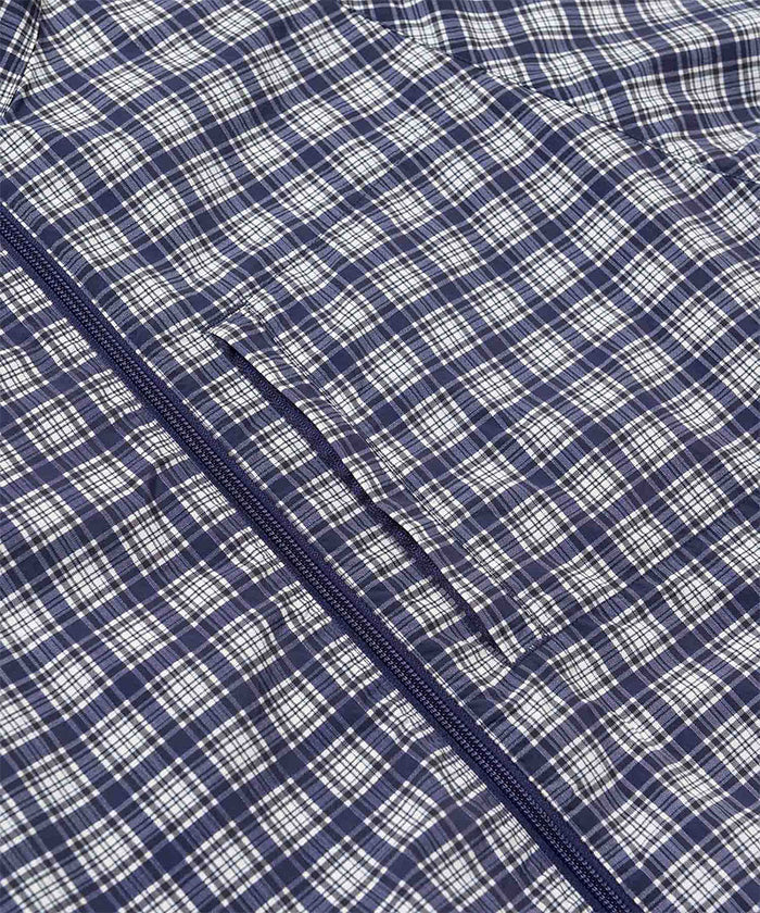 Gramicci navy Checkered Shell Jacket fabric swatch.