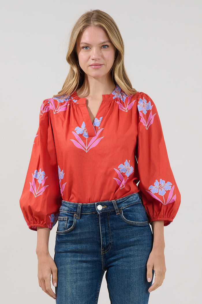 Cheney Split Neck Top Floral