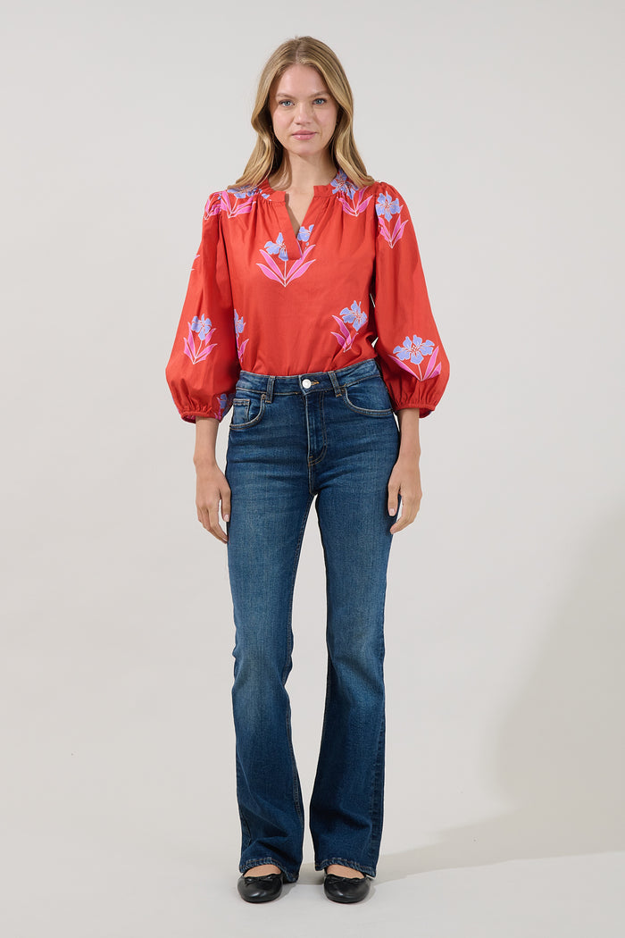 Cheney Split Neck Top Floral