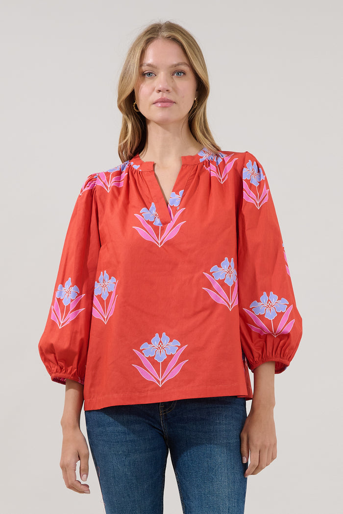 Cheney Split Neck Top Floral
