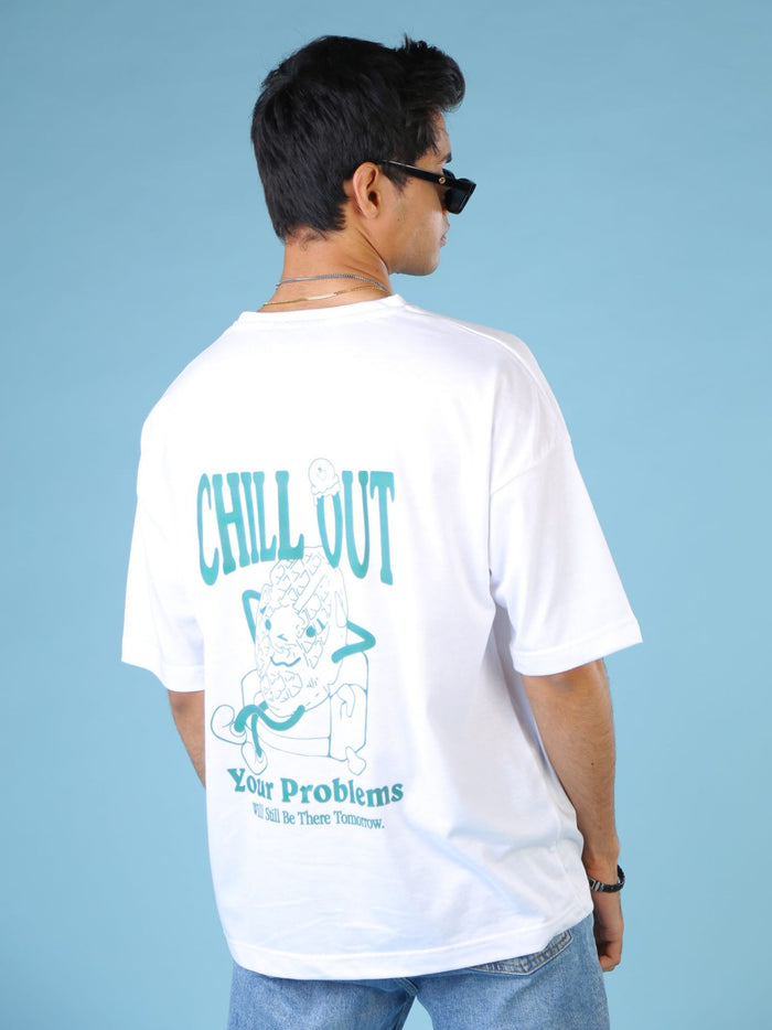 White Graphic T-Shirt Back View – Chill Out – GROOVY Pakistan