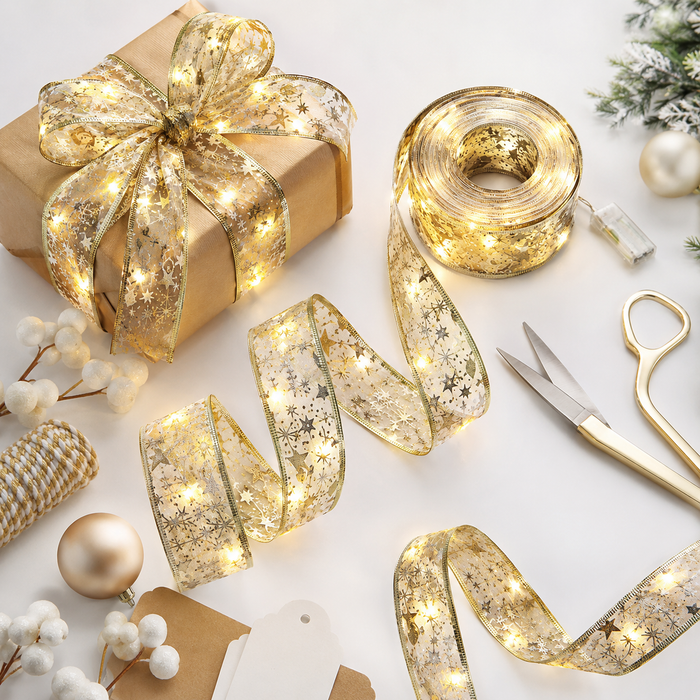 Christmas Ribbon Lights Bow for Gifts and Festive Decor
