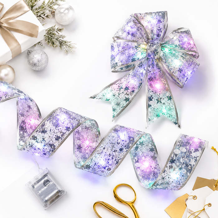 Christmas Ribbon Lights Bow for Gifts and Festive Decor