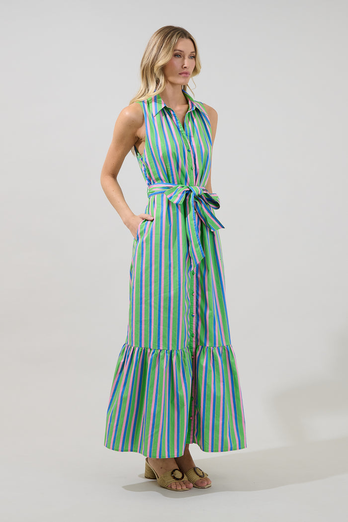 Cileah Collared Maxi Dress Stripe