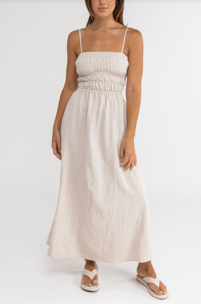 Classic Shirred Midi Dress