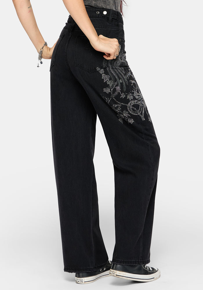 Cleo Phoenix Print Wide Leg Denim Jeans