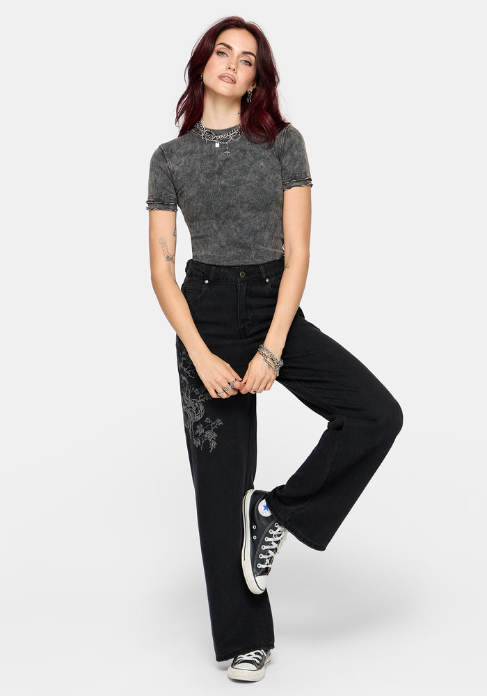 Cleo Phoenix Print Wide Leg Denim Jeans