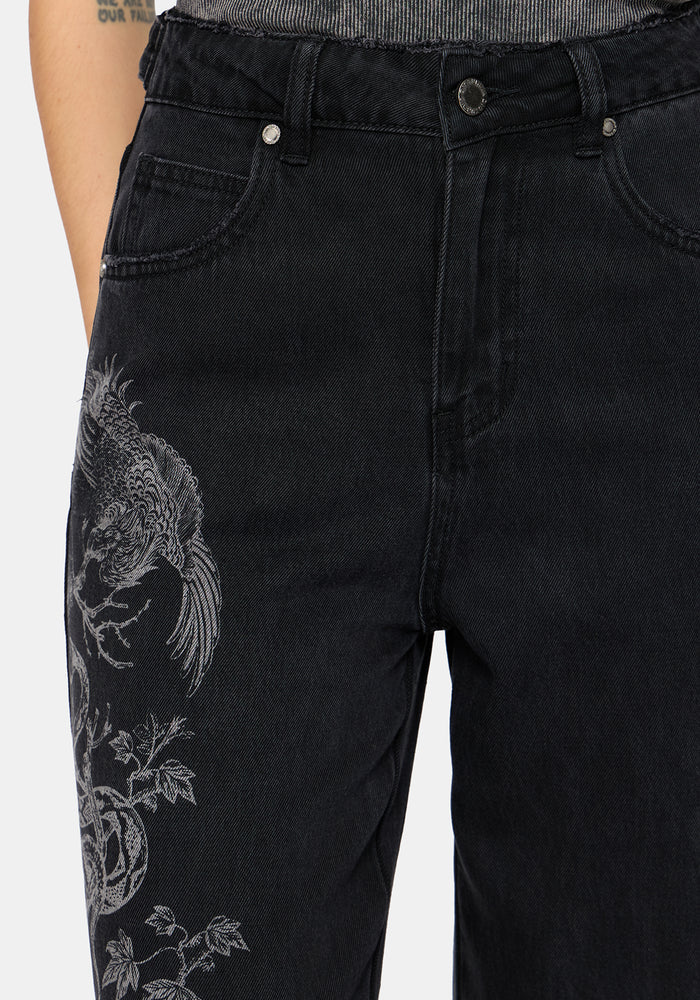 Cleo Phoenix Print Wide Leg Denim Jeans