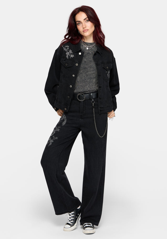 Cleo Phoenix Print Wide Leg Denim Jeans