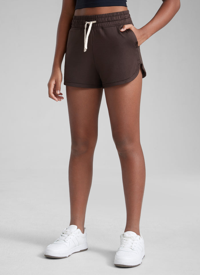 CRZ YOGA Girls Dolphin with Drawstring Pockets Sweat Shorts Hot Fudge Brown