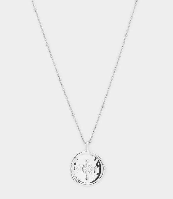 Compass Coin Necklace Silver