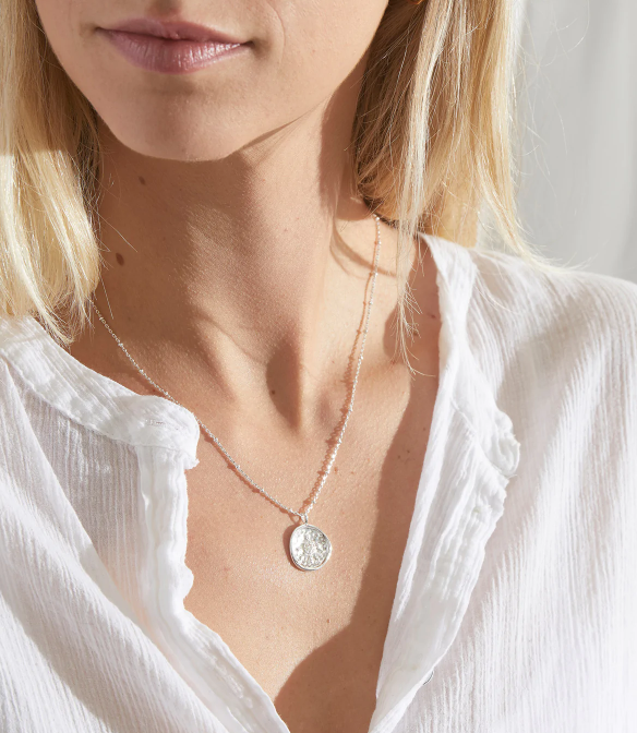 Compass Coin Necklace Silver